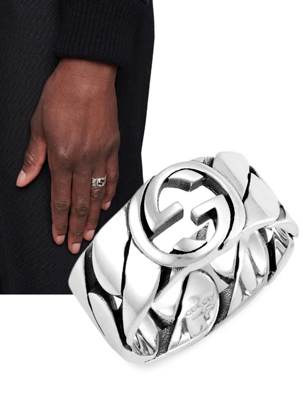 GUCCI RING STERLING SILVER CHAIN w INTERLOCKING GG LOGO sz 19 US 8 3/4